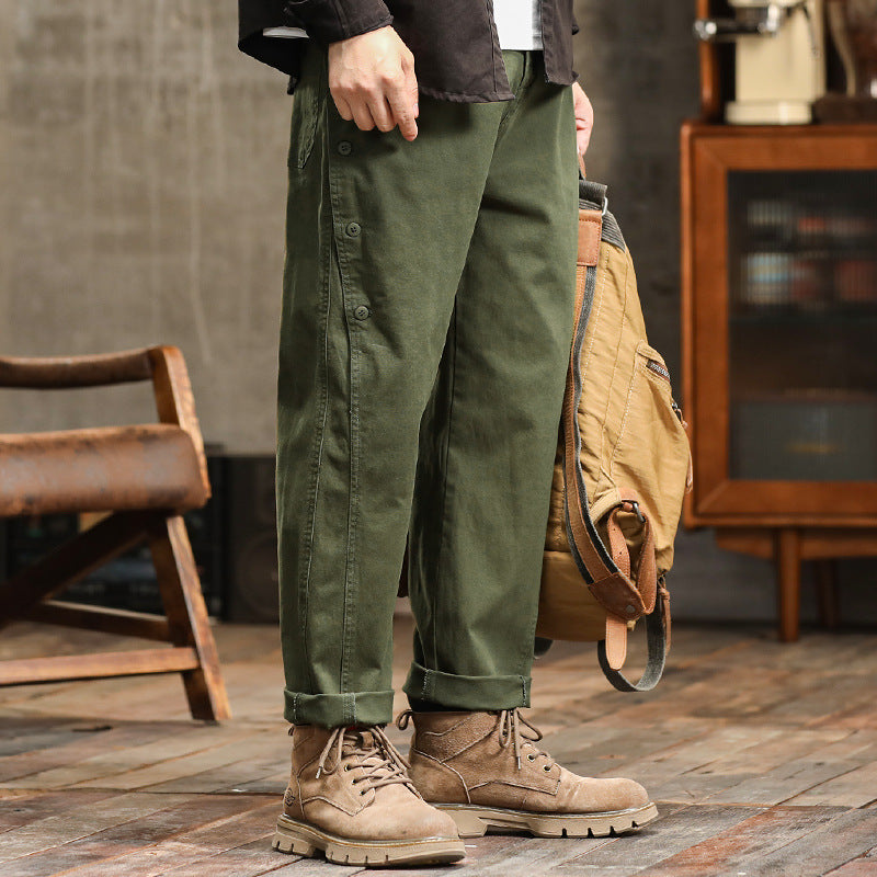 Herren lässige konische Hose mit seitlicher Knopfleiste und Umschlag Shop Nory