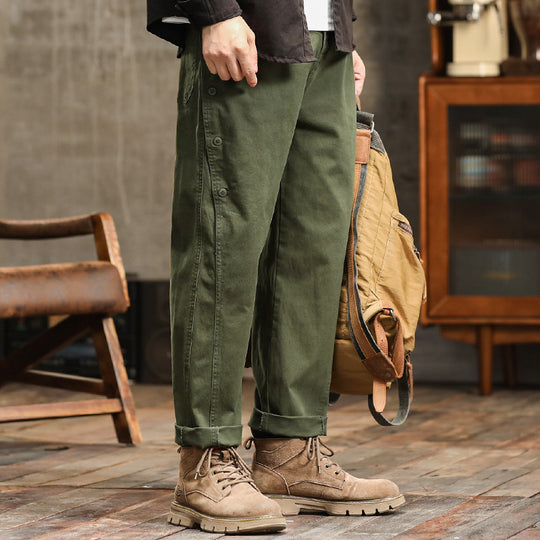 Herren lässige konische Hose mit seitlicher Knopfleiste und Umschlag Shop Nory