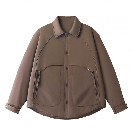 Herren Gepolsterte Hemdjacke mit abgerundetem Saum, Reißverschluss-Taschen und Druckknopf-Leiste Shop Nory