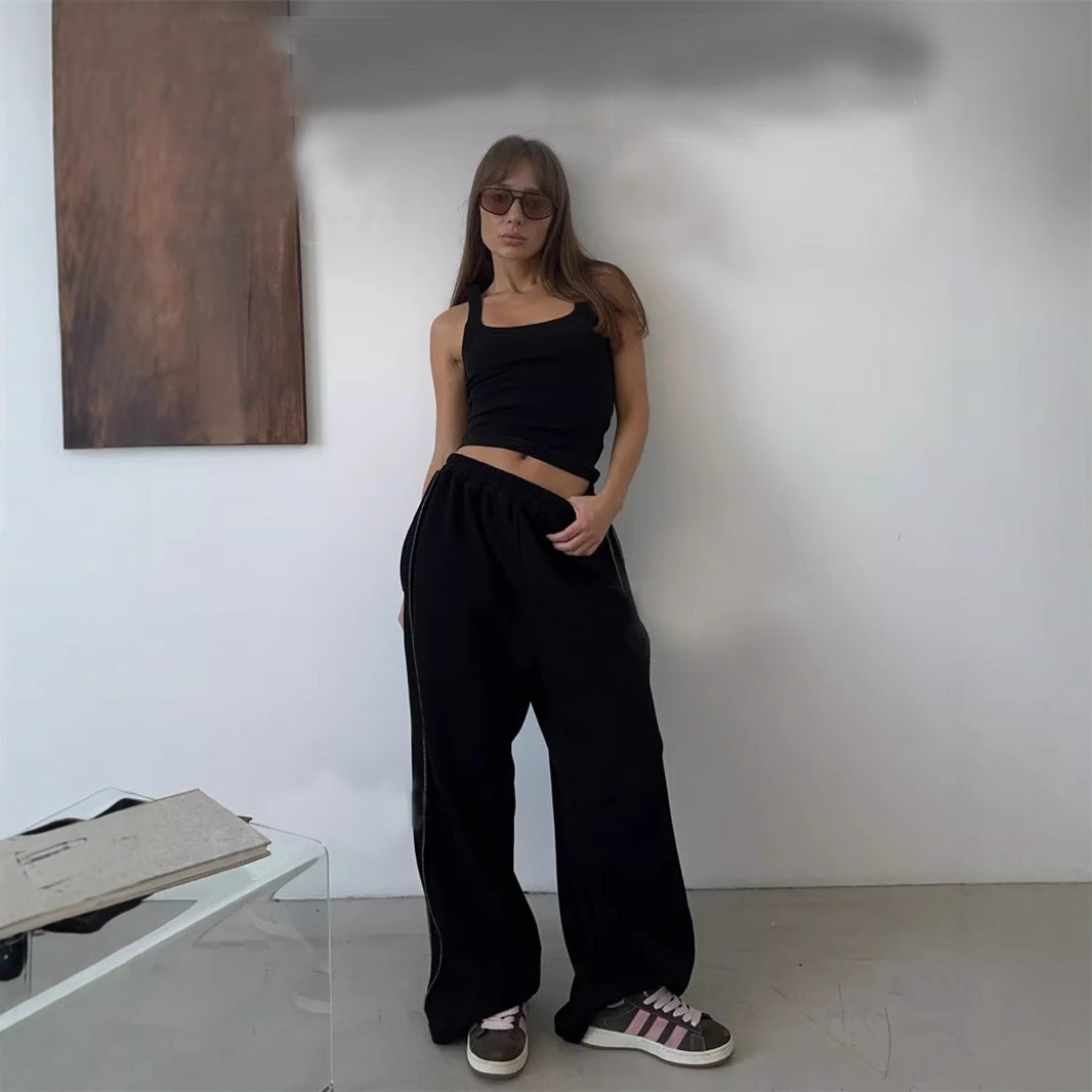 Damen locker sitzende High-Waist Sweatpants mit weitem Bein und elastischem Bund Shop Nory