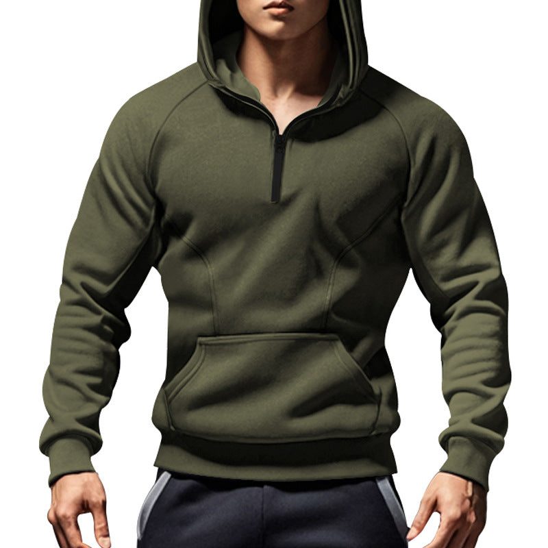 Herren nan sportliches Kapuzensweatshirt mit kurzem Frontreißverschluss ergonomischem Raglanschnitt und Kängurutasche