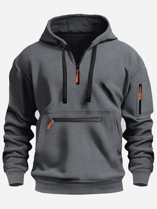 Herren Kapuzenpullover mit Halbzip, Kängurutasche und verdeckten Reißverschlüssen Shop Nory