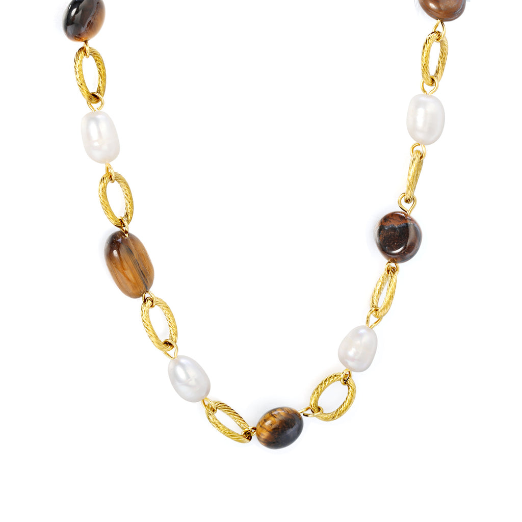 Damen Halskette mit Tigerauge-Anhänger und edlen Perlen Shop Nory