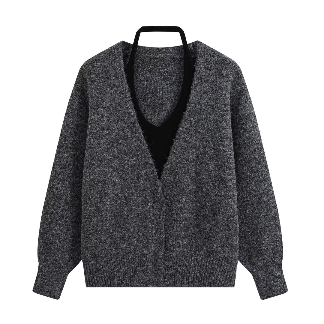 Damen Oversize Strickcardigan mit tiefem V Ausschnitt und Rippbund Shop Nory