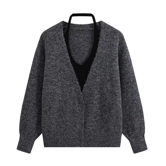 Damen Oversize Strickcardigan mit tiefem V Ausschnitt und Rippbund Shop Nory