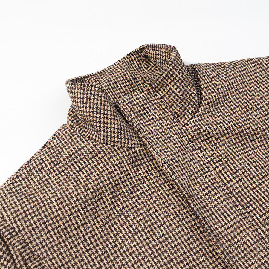 Damen Kurze Oversize-Übergangsjacke im Hahnentritt-Muster mit Stehkragen und elastischem Saum Shop Nory