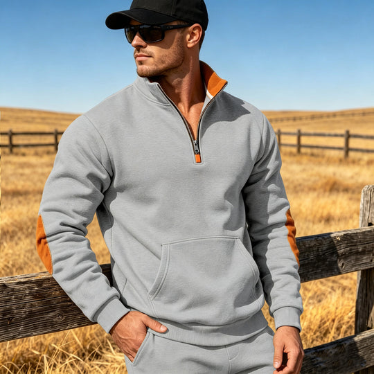 Herren Athletisches Halbzip-Sweatshirt mit Ellenbogenpatches und Kängurutasche Shop Nory