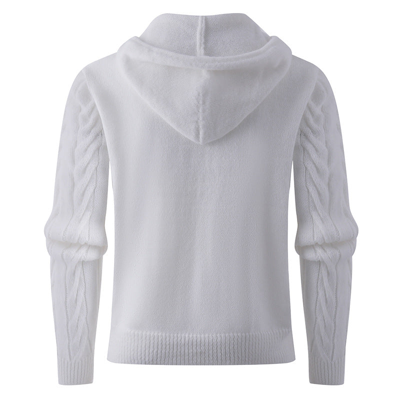 Herren Strukturiertes Zopfmuster-Kapuzenpullover mit Knopfleiste Shop Nory