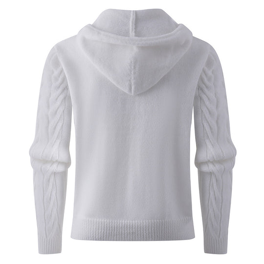 Herren Strukturiertes Zopfmuster-Kapuzenpullover mit Knopfleiste Shop Nory