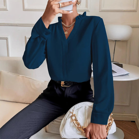 Damen Bluse mit eleganter Rüschendetail und modernem V-Ausschnitt Shopnory