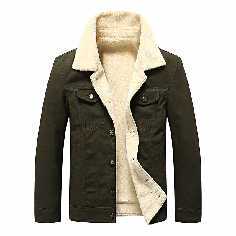 Herren Sherpa-gefüttertes Canvas-Truckerblouson mit Kunstfellkragen und Utility-Taschen Shop Nory