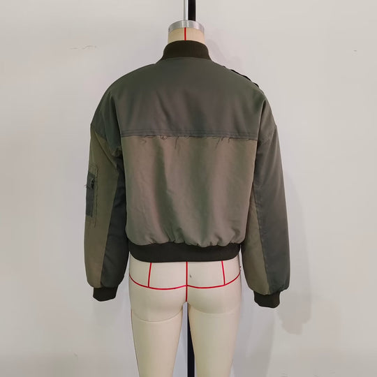 Damen Kurze Oversize-Bomberjacke mit Utility-Taschen und Rippbündchen Shop Nory