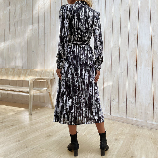 Damen Hemdblusen‑Midikleid mit Bindegürtel, durchgehender Knopfleiste und abstraktem Pinselprint Shop Nory