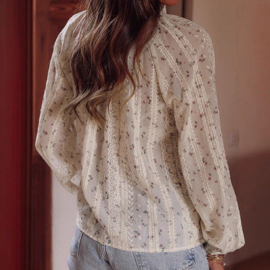 Damen Boho-Spitzenbluse mit Stickerei, V-Ausschnitt, Quasten & Ballonärmeln Shop Nory