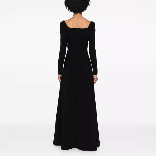 Damen Maxilanges Abendkleid im minimalistischen A-Linien-Schnitt mit quadratischem Ausschnitt und langen Ärmeln Shop Nory
