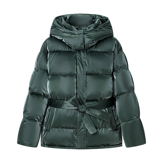 Damen wattierte Kapuzen-Steppjacke mit Taillengürtel Shop Nory