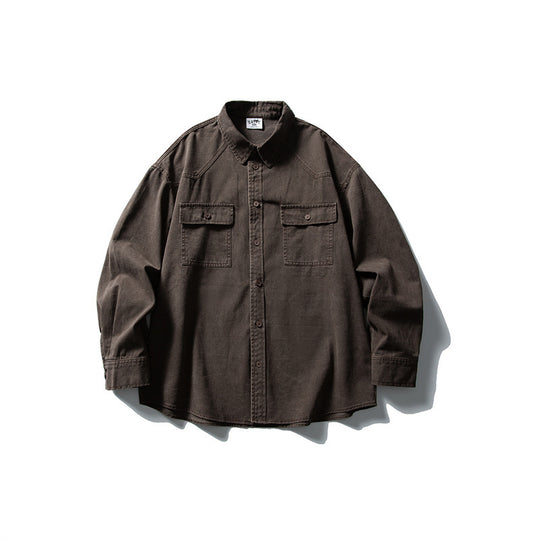 Unisex Oversize Baumwoll-Denim Hemdjacke mit aufgesetzten Brusttaschen und gerundetem Saum Shop Nory