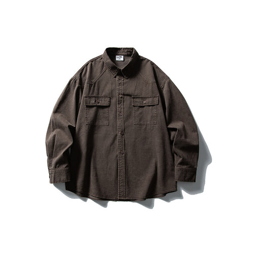 Unisex Oversize Baumwoll-Denim Hemdjacke mit aufgesetzten Brusttaschen und gerundetem Saum Shop Nory