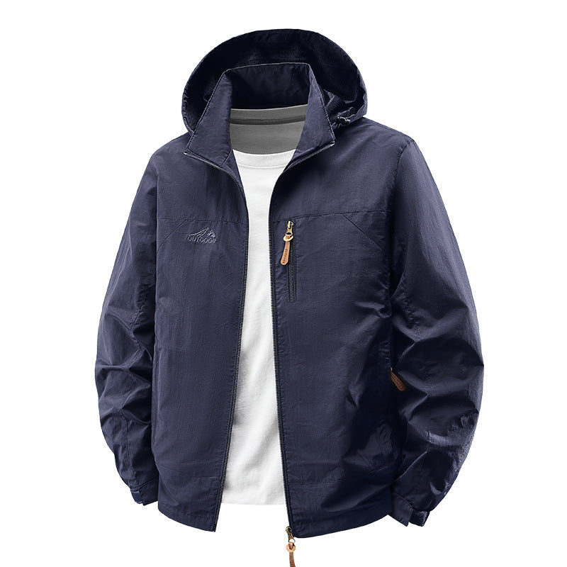 Herren Wasserabweisende ultraleichte Windjacke mit Kapuze, Reißverschluss und Brusttasche Shop Nory