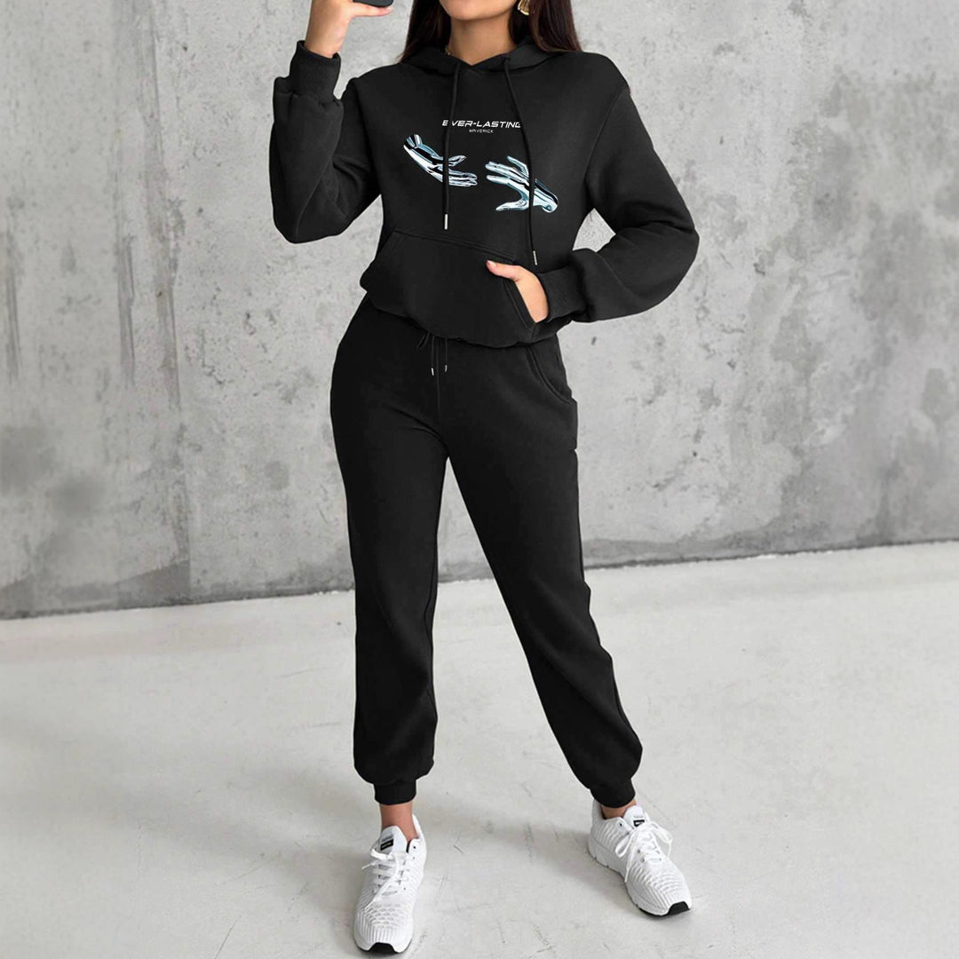 Damen nan Kapuzenpullover im Cropped-Schnitt mit Kängurutasche und grafischem Hand-Print Shop Nory