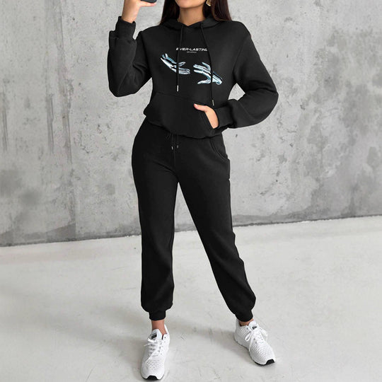 Damen nan Kapuzenpullover im Cropped-Schnitt mit Kängurutasche und grafischem Hand-Print Shop Nory