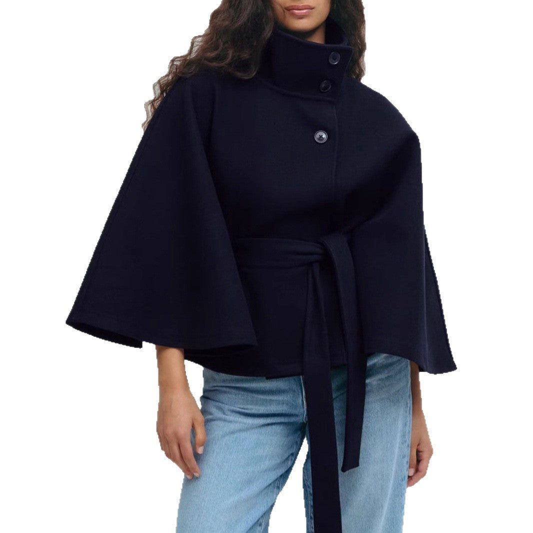 Damen nan kastiges Kurzcape Mantel mit Stehkragen und Bindegürtel Shop Nory