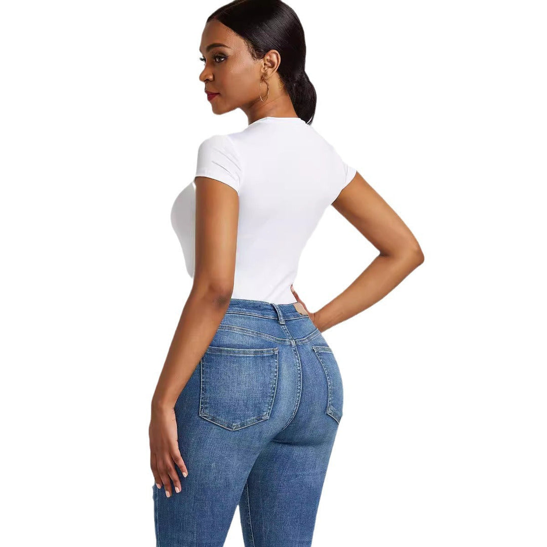 Damen figurbetonter Kurzarm-Bodysuit