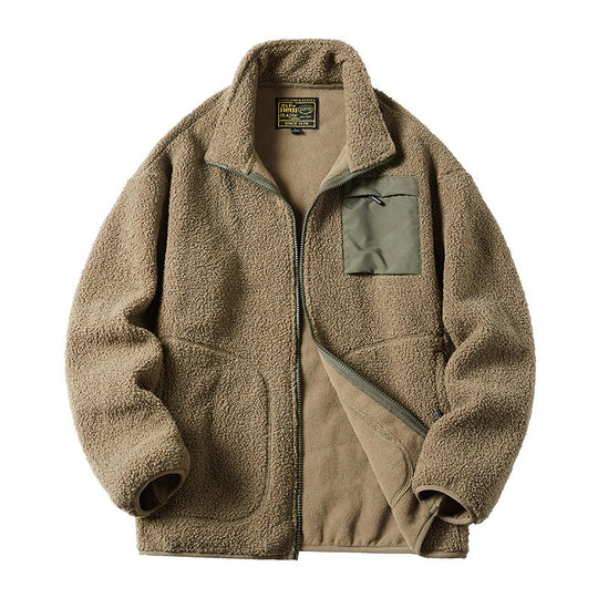 Herren Sherpa‑Fleecejacke im Utility‑Style mit Reißverschluss‑Brusttasche und Stehkragen Shop Nory