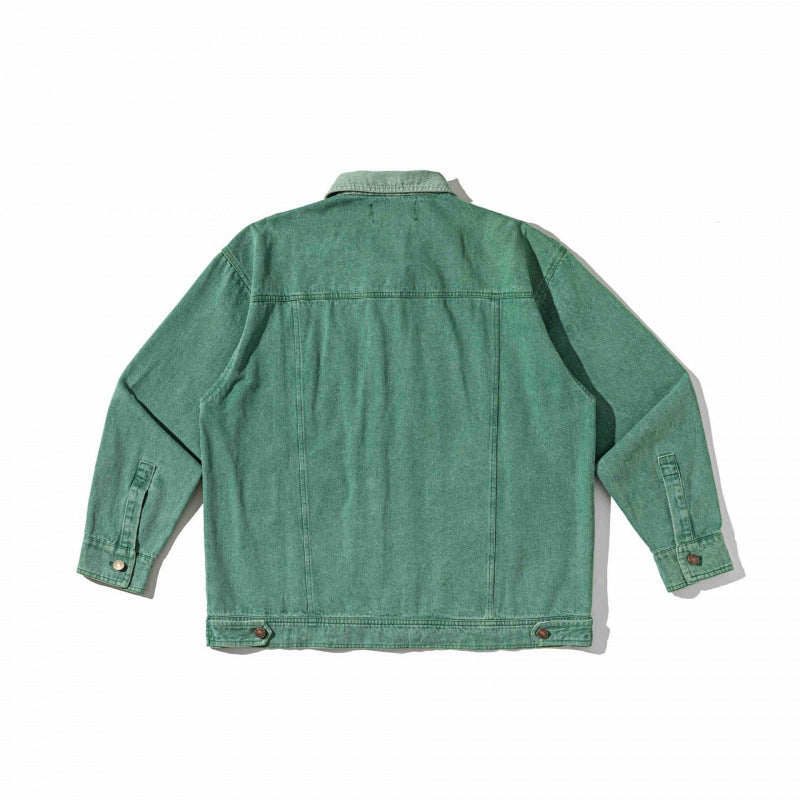 Unisex Kastenförmige Overshirt‑Jacke aus gewaschenem Denim mit Frontreißverschluss und Mehrfachtaschen Shop Nory