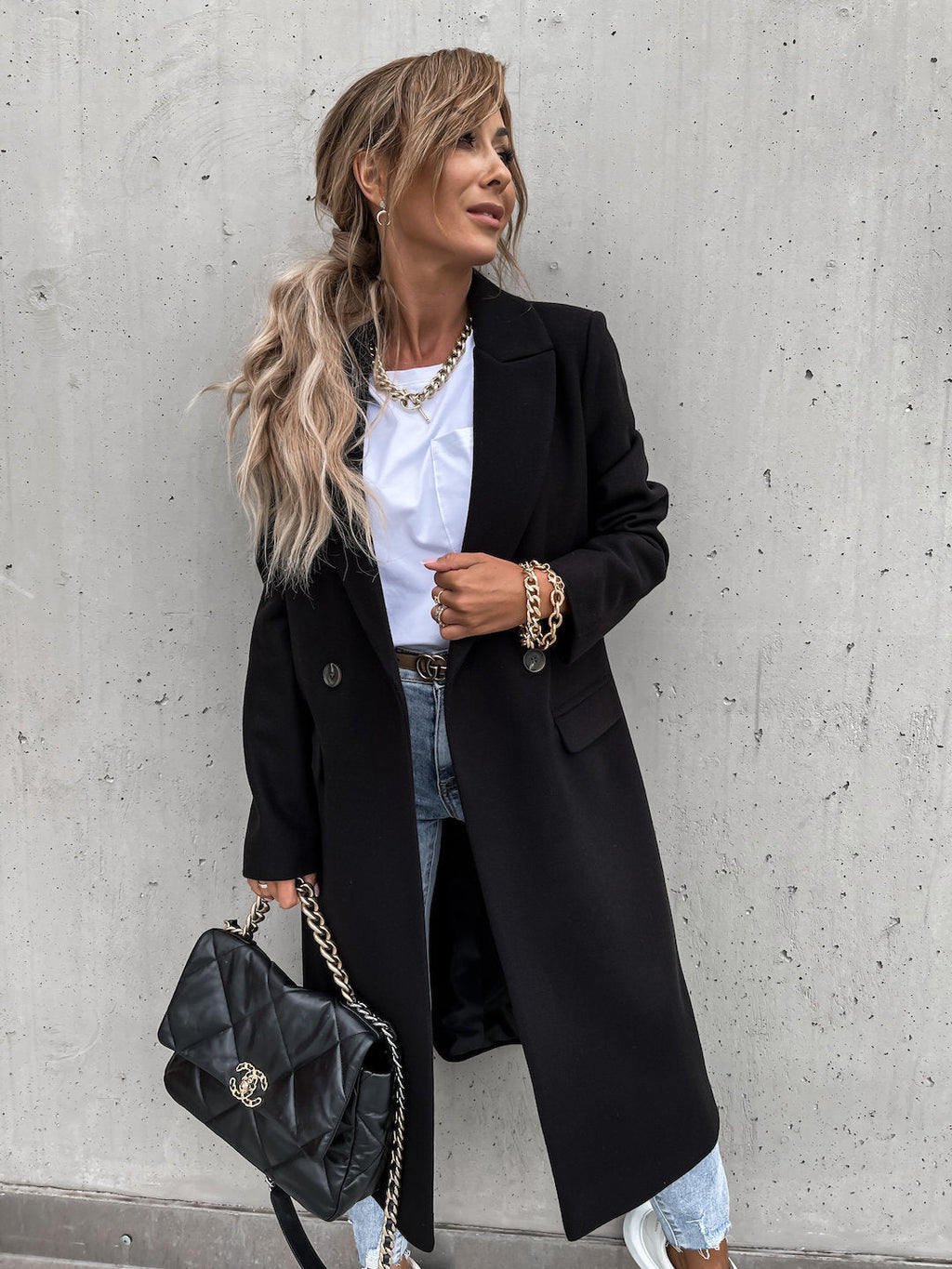 Damen eleganter Wollmantel im Oversized-Stil