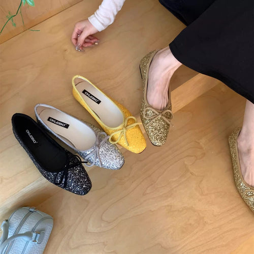Damen Glitzernde Ballerinas mit eleganter Schleife und komfortabler Innensohle