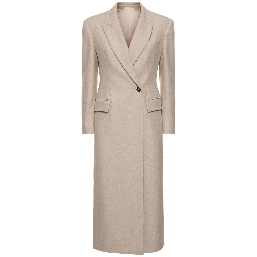 Damen Taillierter Longline Wollmixmantel mit schlanker Silhouette und Einreihiger Knopfleiste Shop Nory