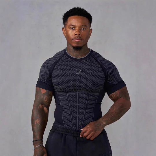 Herren nan muskelmodellierendes Funktionsshirt mit 3D-Struktur und gezielten Kompressionszonen Shopnory