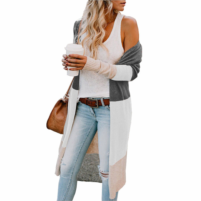 Damen Longline-Cardigan mit Colorblock-Design, offener Front und Rippsaum Shop Nory