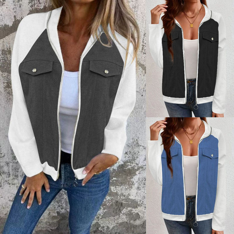 Damen Denim-Mix Blousonjacke mit Reißverschluss und Brusttaschen Shop Nory