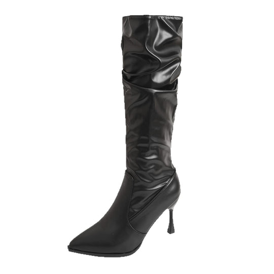Damen Kniehohe Stiefel mit gerafftem Schaft, spitzer Zehenpartie und schmalem Stiletto-Absatz Shop Nory