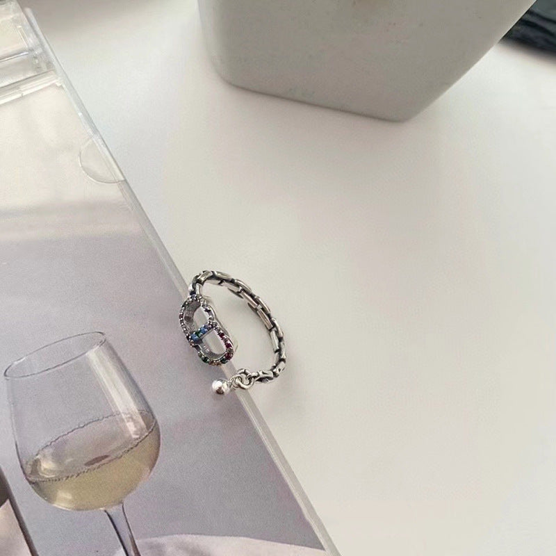 Damen trendiger Silberschmuckring mit buntem Kristall-Design Shop Nory