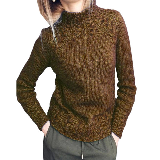 Damen nan grobgestrickter Zopfmuster-Pullover mit Stehkragen und tailliertem Schnitt Shop Nory