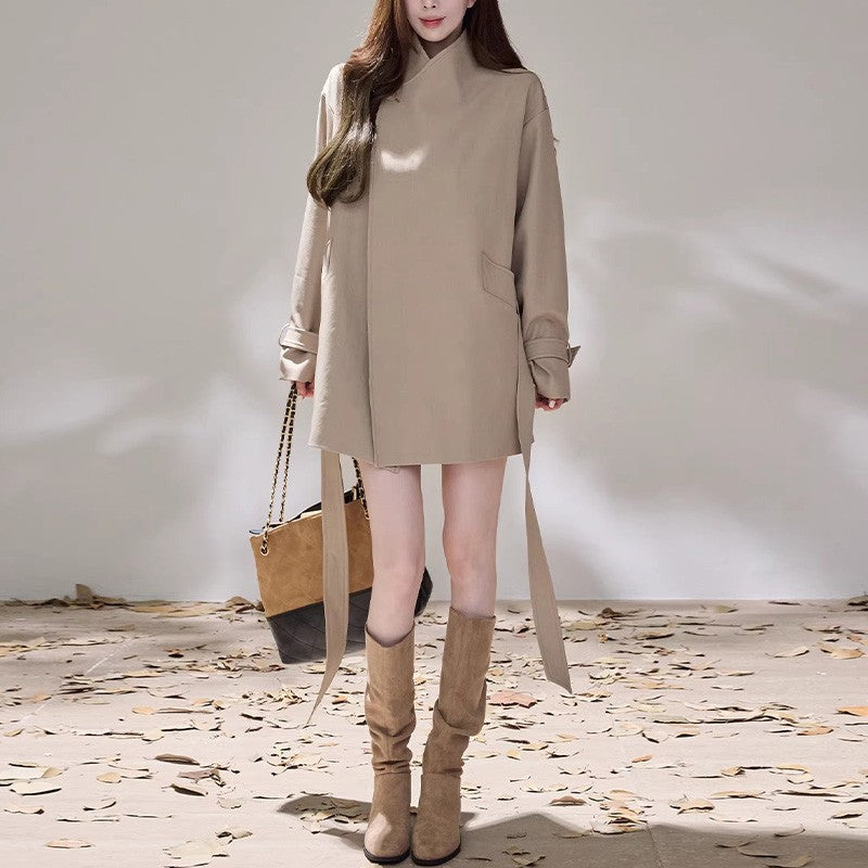 Damen Kurzes Wickelmantel-Kleid mit Taillengürtel und legerer A-Linie Shop Nory