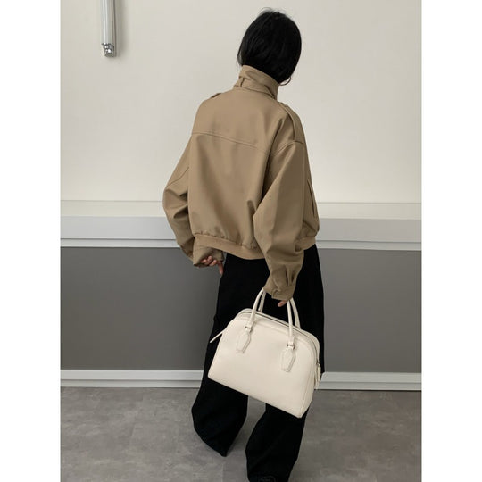 Damen Kurze Bomberjacke im Trench-Style mit hohem Stehkragen und Schulterpatten Shop Nory
