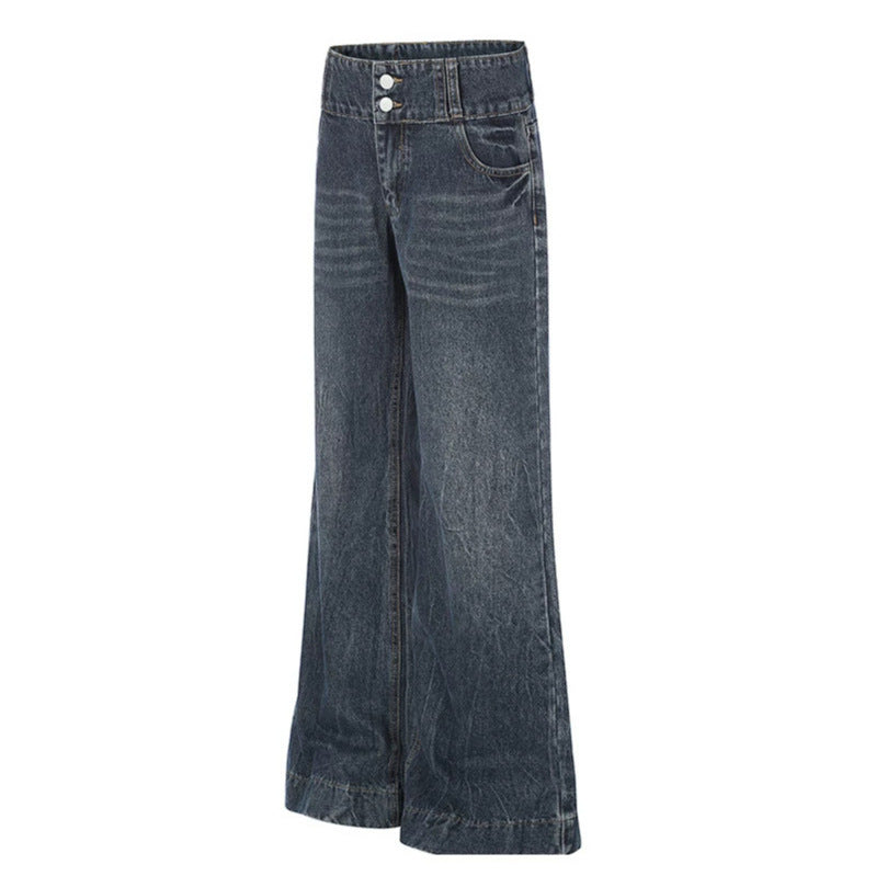 Damen High-Waist Weite Palazzo-Jeans mit Doppelknopf und ausgestelltem Bein Shop Nory