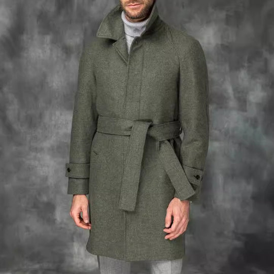 Herren Mantel mittellang aus Wollmix mit Bindegürtel und verdeckter Knopfleiste Shop Nory