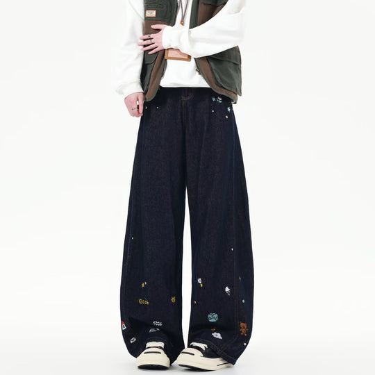 Herren Extraweite Baggy-Jeans mit verspielten Stickereien und weitem Bein Shop Nory