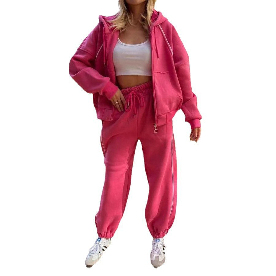 Damen weite Jogginghose mit hohem Bund und kontrastierendem Seitenstreifen Shop Nory
