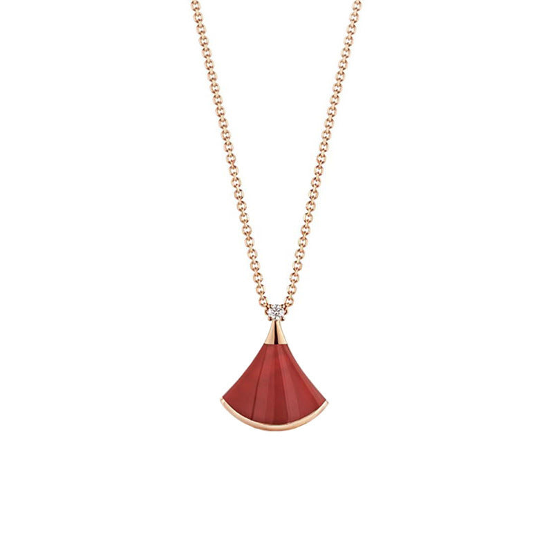 Damen Halskette mit elegantem fächerförmigem Anhänger und funkelnden Kristallen Shop Nory