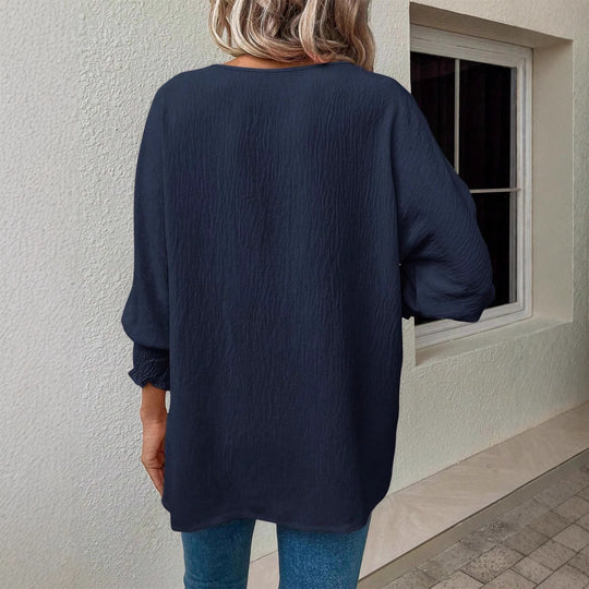 Damen Bluse mit strukturiertem Crinkle, Rundhalsausschnitt und Smokärmeln Shop Nory