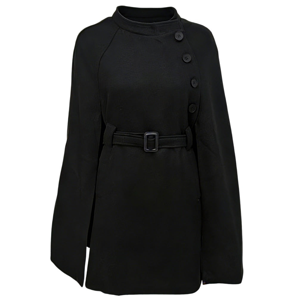 Damen Cape-Mantel mit Taillengürtel, asymmetrischer Knopfleiste und Stehkragen Shop Nory