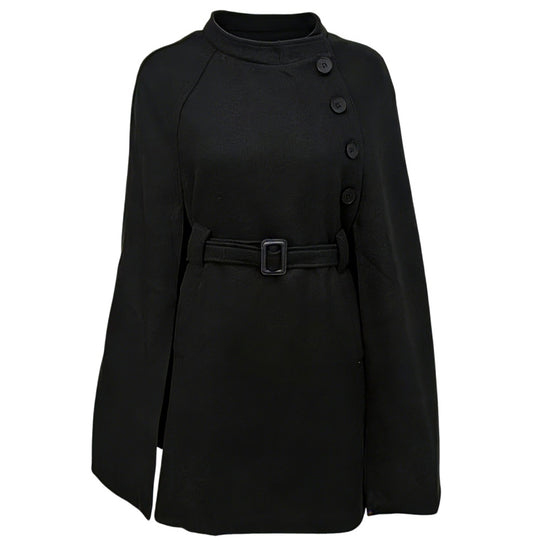 Damen Cape-Mantel mit Taillengürtel, asymmetrischer Knopfleiste und Stehkragen Shop Nory