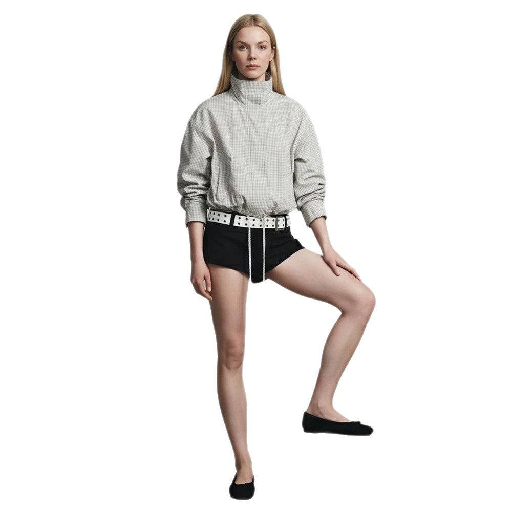 Damen Kurz geschnittene leichte Übergangsjacke mit Stehkragen und elastischem Saum Shop Nory