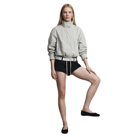 Damen Kurz geschnittene leichte Übergangsjacke mit Stehkragen und elastischem Saum Shop Nory
